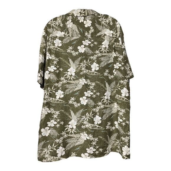 La Cabana Mens Green Floral Linen Blend Hawaiian Camp Shirt Size Medium - Picture 2 of 4